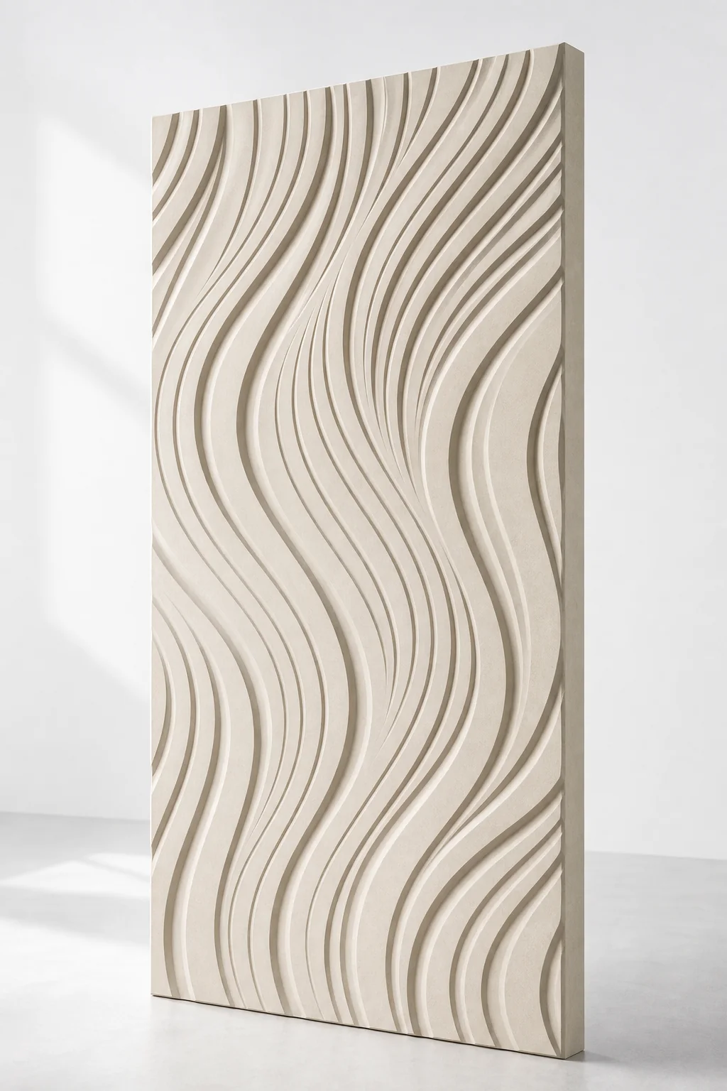 Solid CNC-carved panel with flowing surface relief