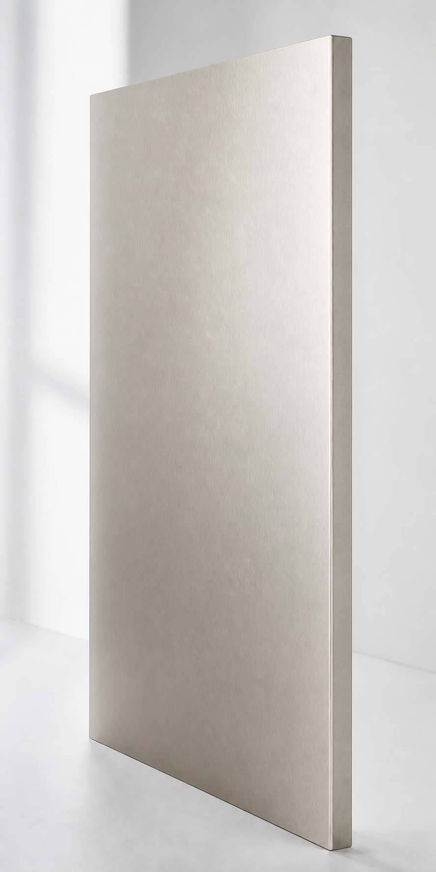 Continuous silver-champagne metallic PET EB decorative panel without contrasting edge trim