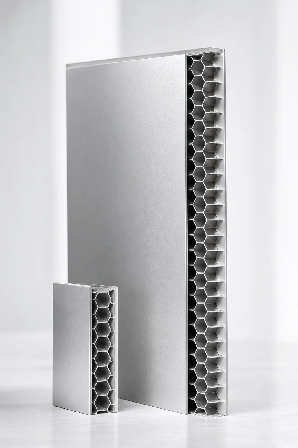 Aluminium panel cutaway revealing a hexagonal honeycomb core