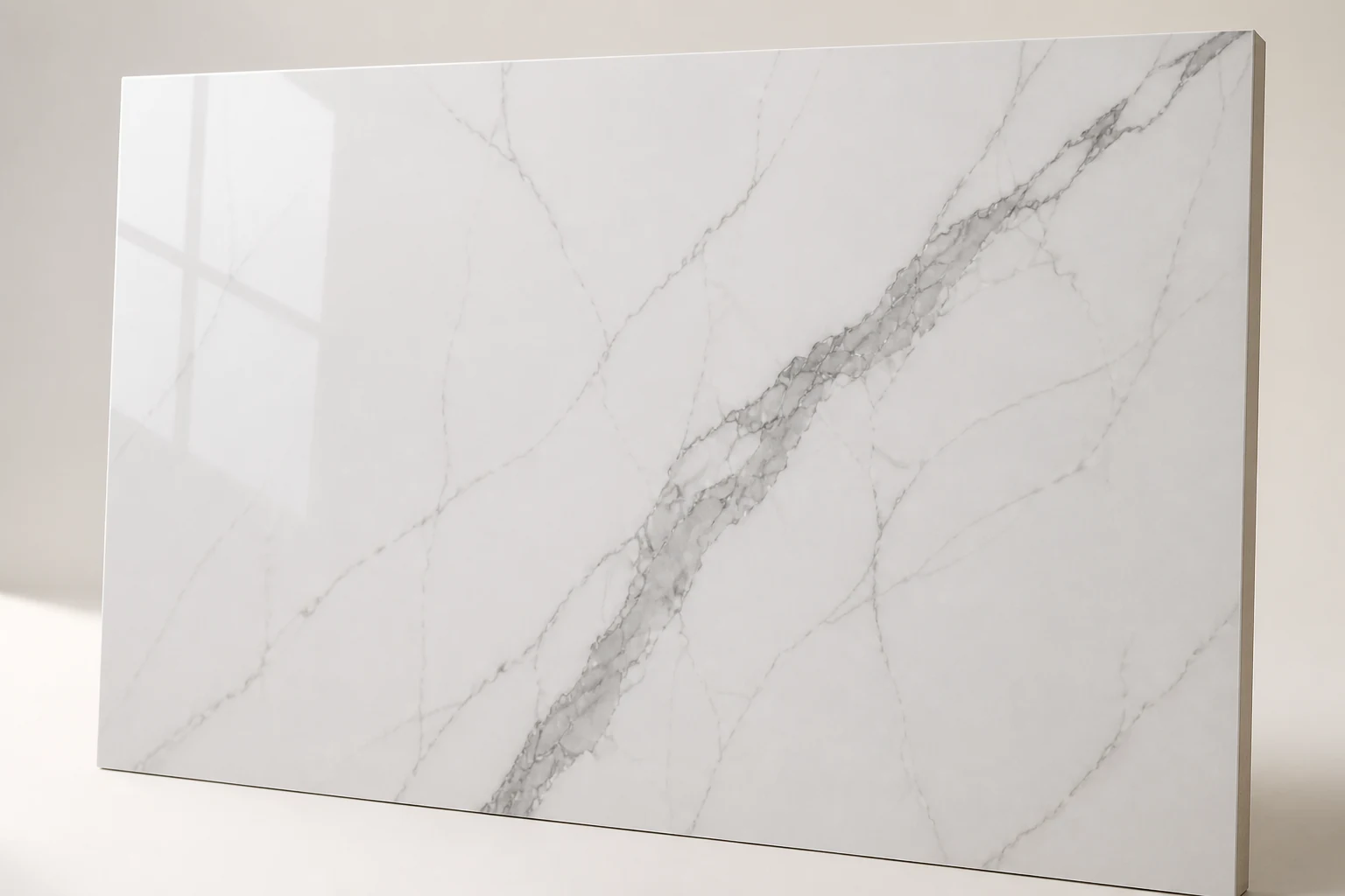 High-clarity UV panel with a light marble design and restrained grey veining