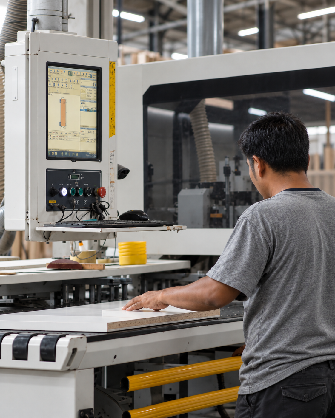 PANELTEN team member operating a CNC woodworking machine